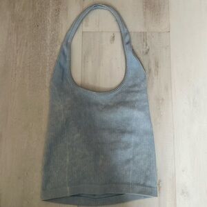 American Eagle Light Blue Ribbed Scoop Neck Halter Top